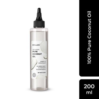 Brillare 100% Organic Pure Cold-Pressed Coconut Oil for Moisturizer, Repair & Anti-Frizz Hair
