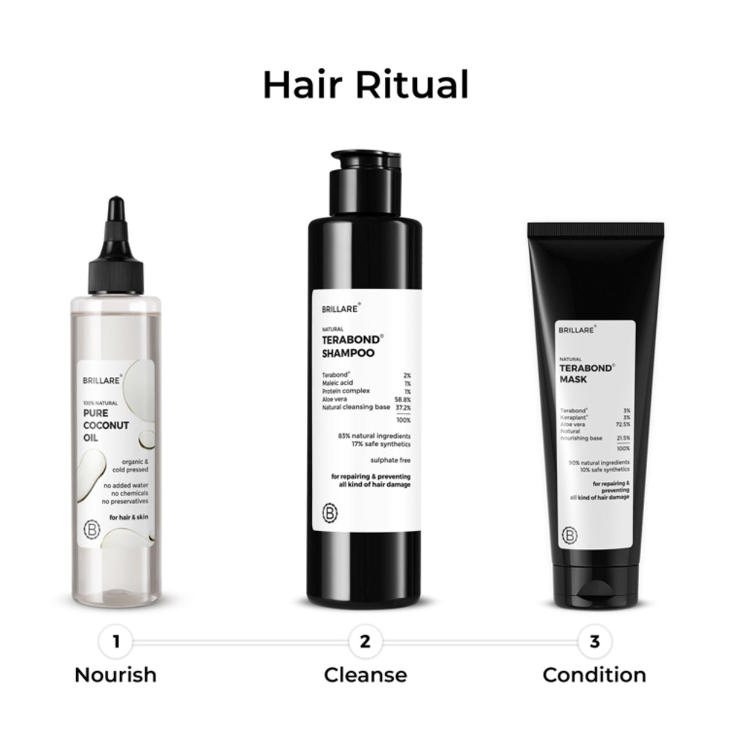 Brillare 100% Organic Pure Cold-Pressed Coconut Oil for Moisturizer, Repair & Anti-Frizz Hair