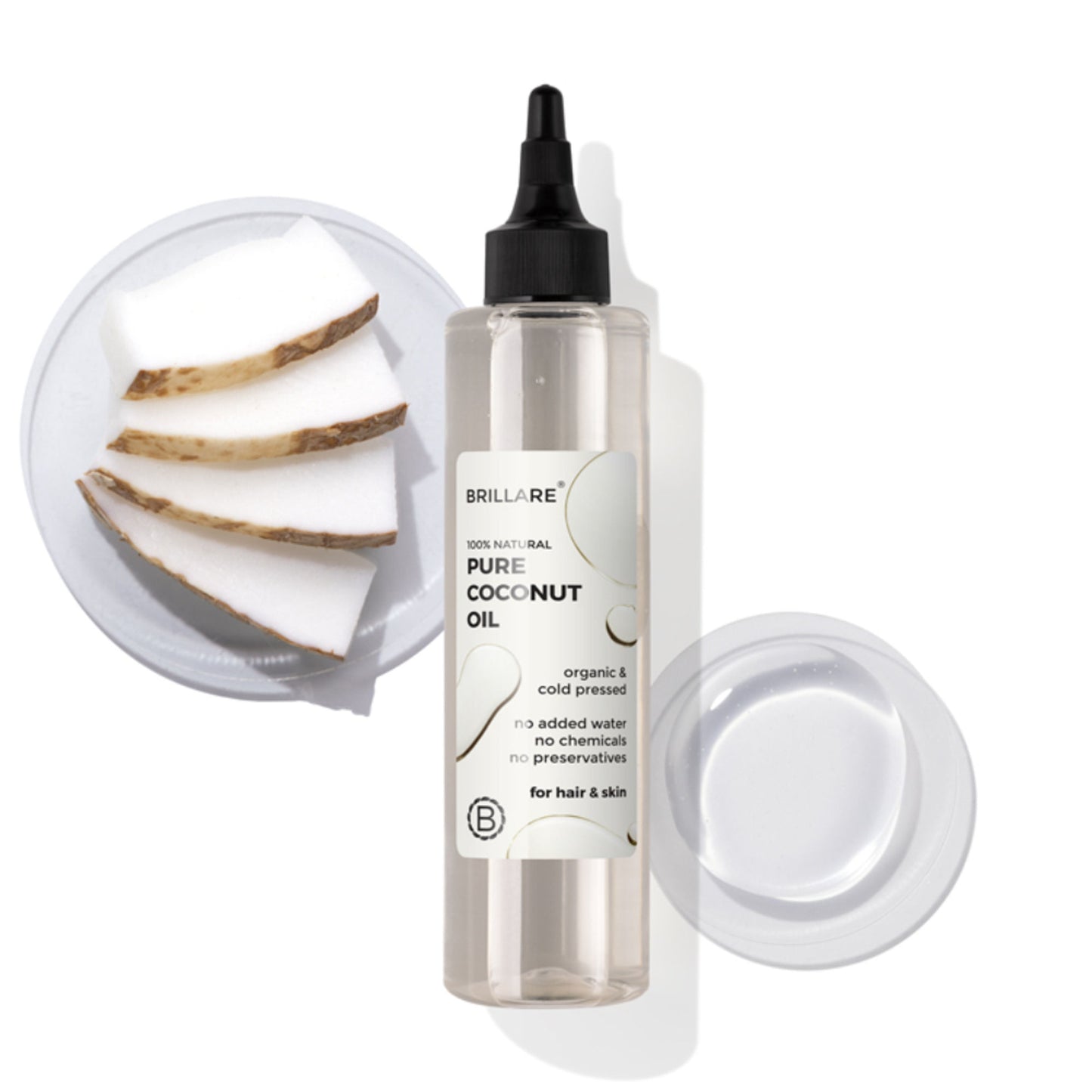 Brillare 100% Organic Pure Cold-Pressed Coconut Oil for Moisturizer, Repair & Anti-Frizz Hair