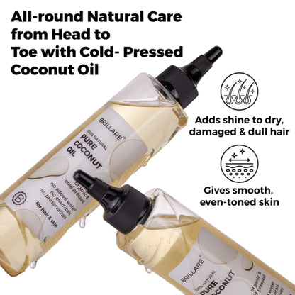 Brillare 100% Organic Pure Cold-Pressed Coconut Oil for Moisturizer, Repair & Anti-Frizz Hair