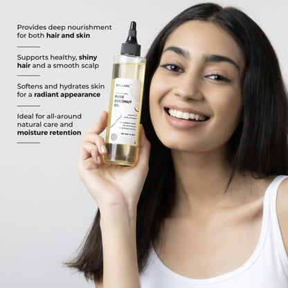 Brillare 100% Organic Pure Cold-Pressed Coconut Oil for Moisturizer, Repair & Anti-Frizz Hair