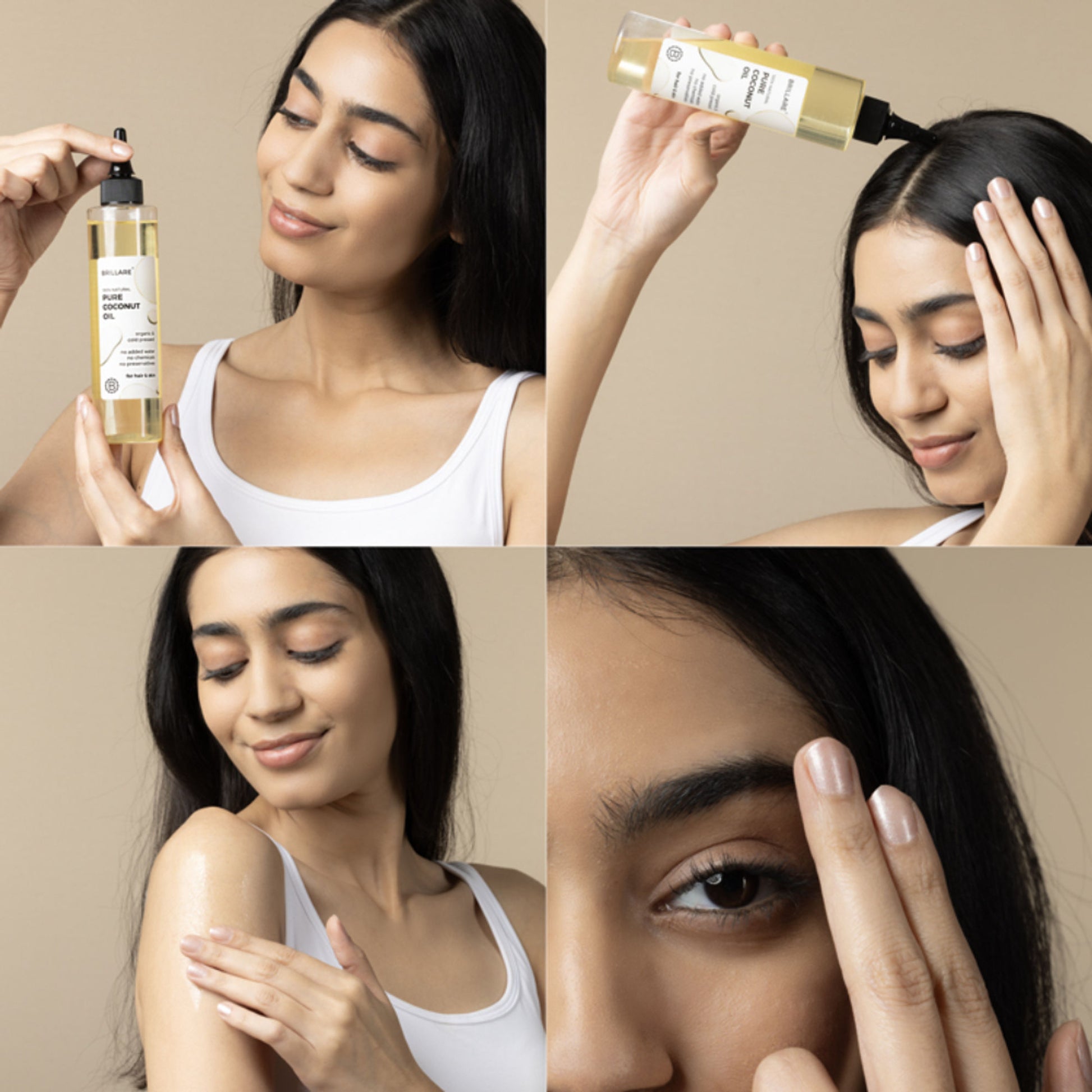 Brillare 100% Organic Pure Cold-Pressed Coconut Oil for Moisturizer, Repair & Anti-Frizz Hair