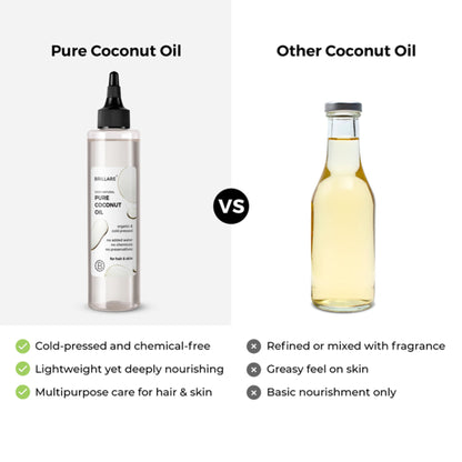 Brillare 100% Organic Pure Cold-Pressed Coconut Oil for Moisturizer, Repair & Anti-Frizz Hair