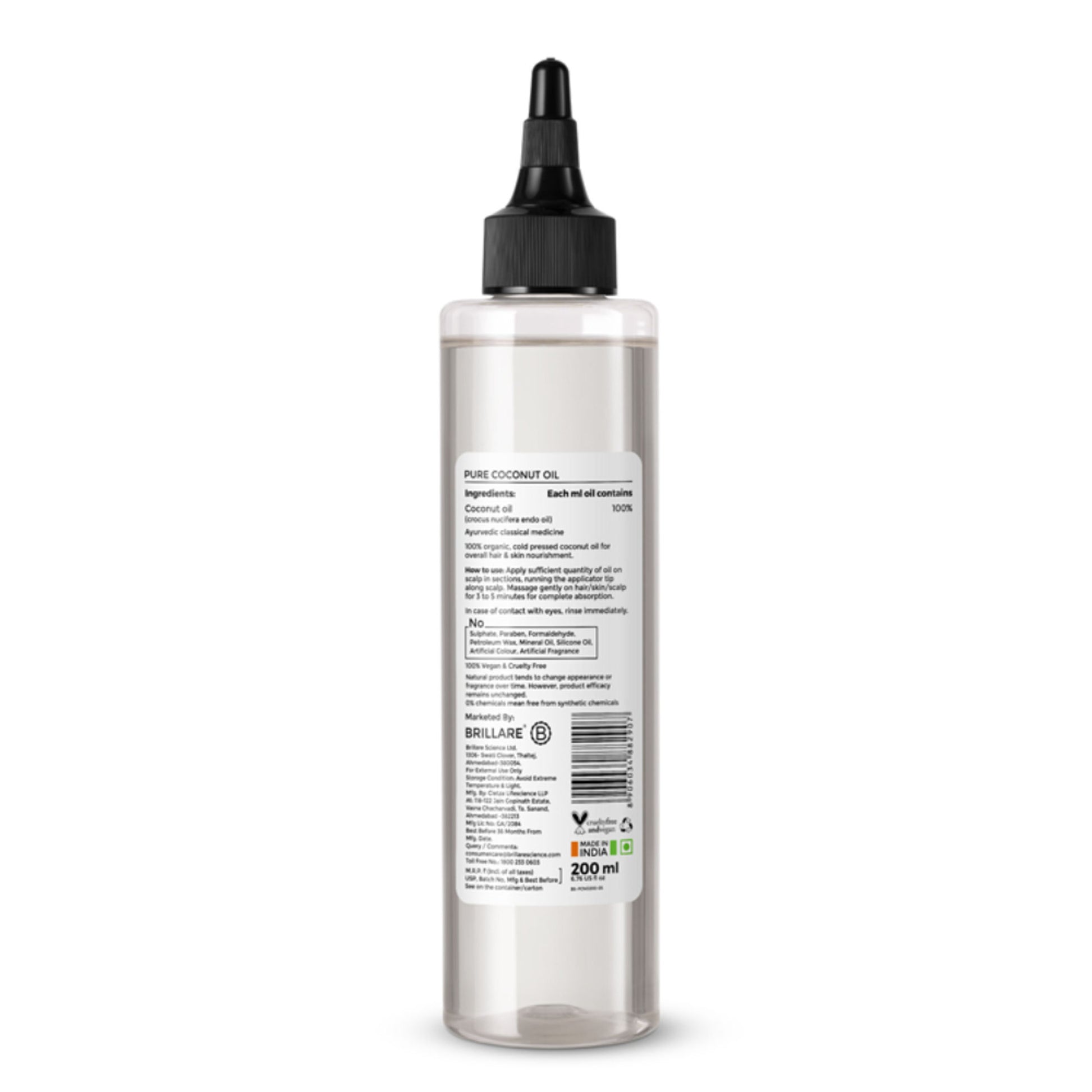 Brillare 100% Organic Pure Cold-Pressed Coconut Oil for Moisturizer, Repair & Anti-Frizz Hair