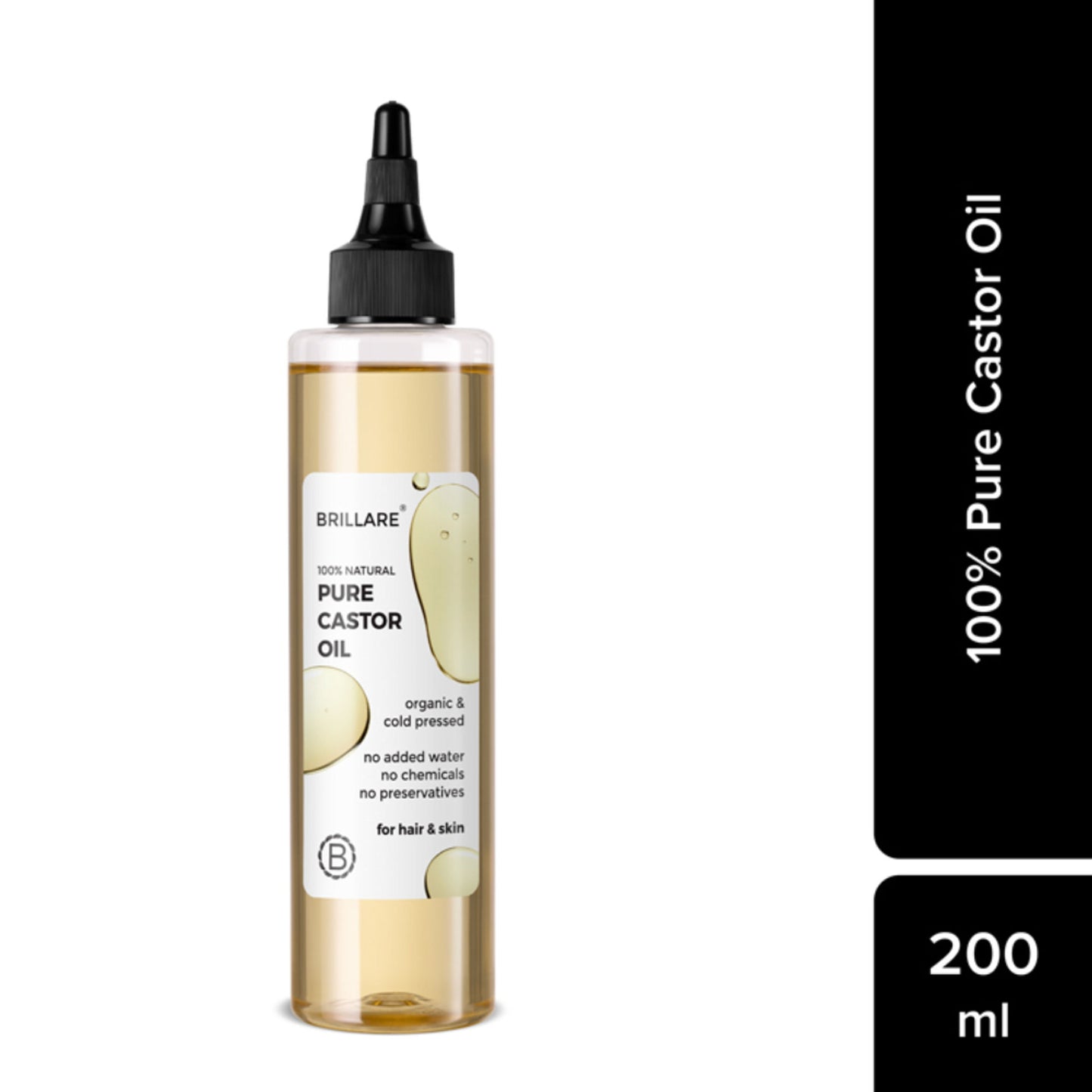 Brillare 100% Pure Cold-Pressed Castor Oil for Hair & Skin Strengthens Hair Roots Moisturizes Skin