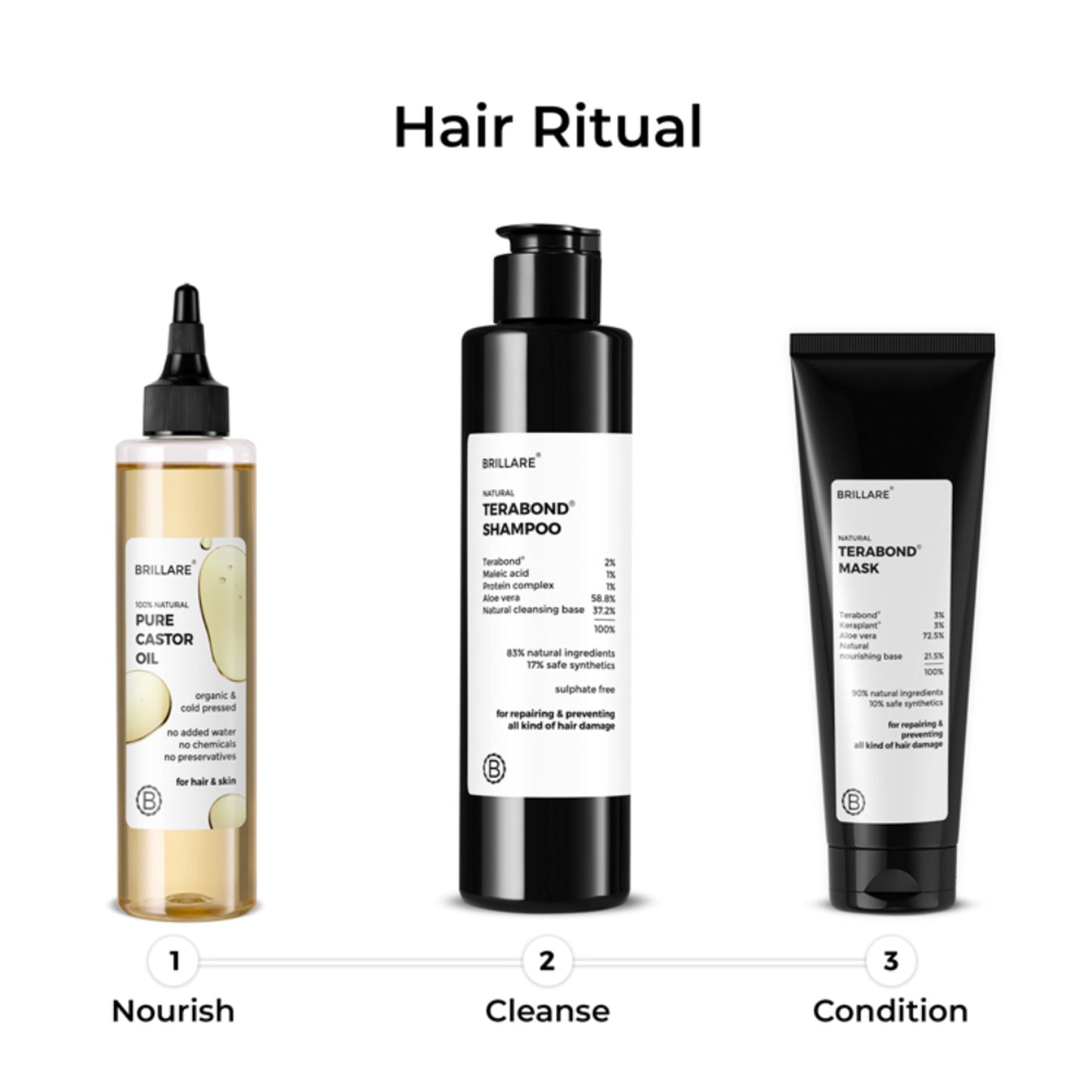 Brillare 100% Pure Cold-Pressed Castor Oil for Hair & Skin Strengthens Hair Roots Moisturizes Skin