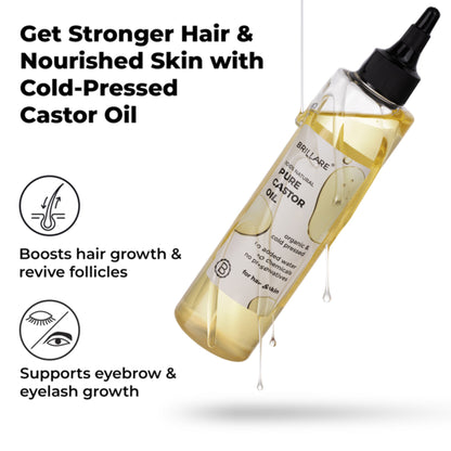 Brillare 100% Pure Cold-Pressed Castor Oil for Hair & Skin Strengthens Hair Roots Moisturizes Skin