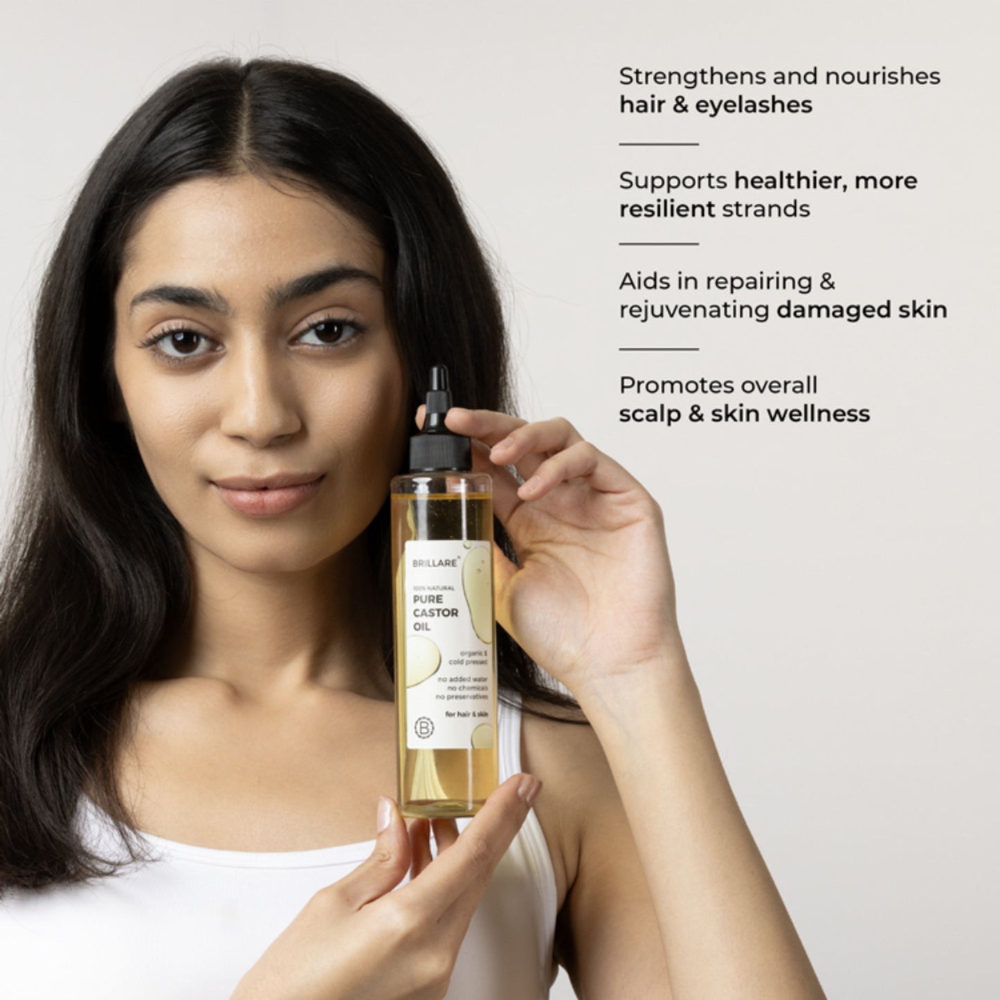 Brillare 100% Pure Cold-Pressed Castor Oil for Hair & Skin Strengthens Hair Roots Moisturizes Skin