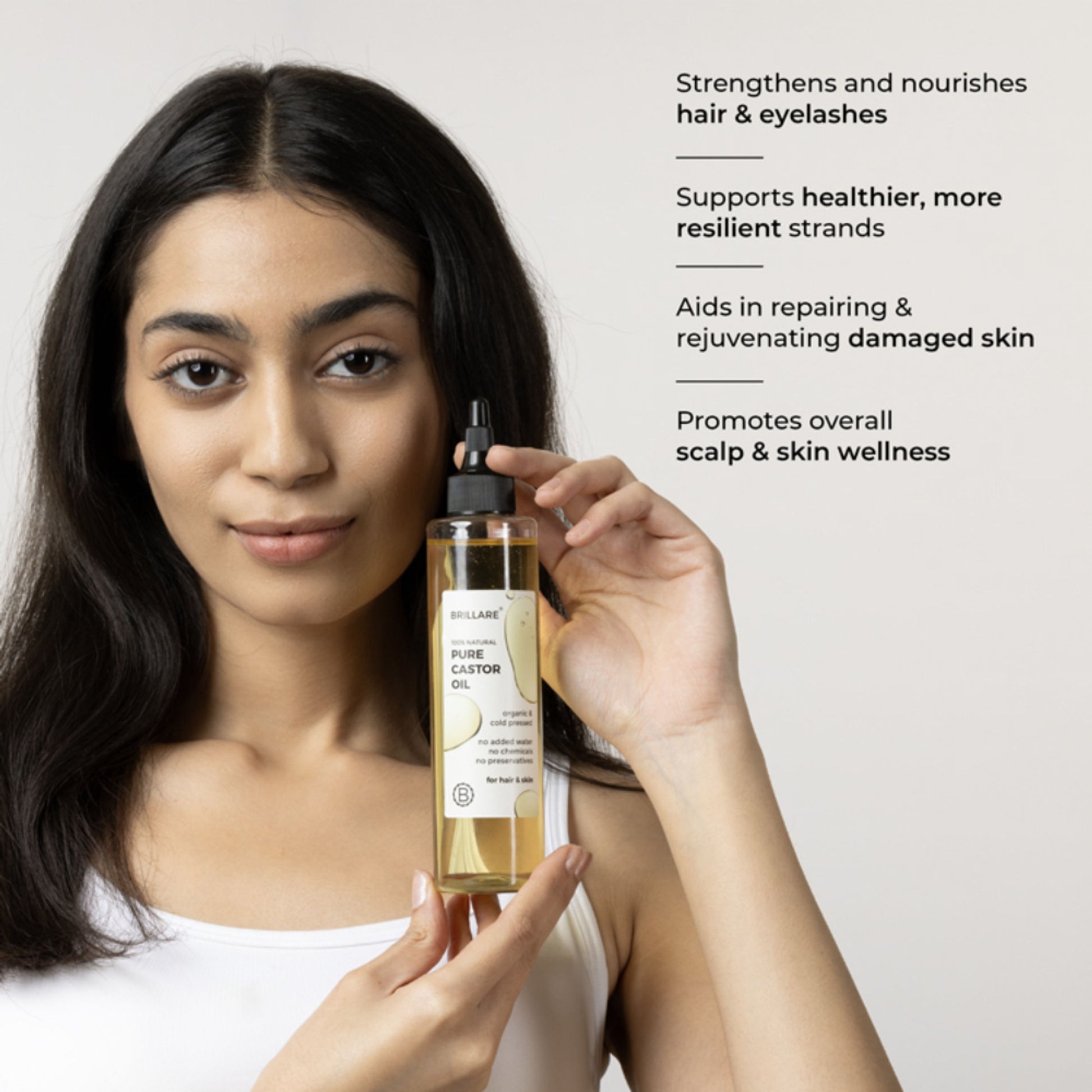 Brillare 100% Pure Cold-Pressed Castor Oil for Hair & Skin Strengthens Hair Roots Moisturizes Skin