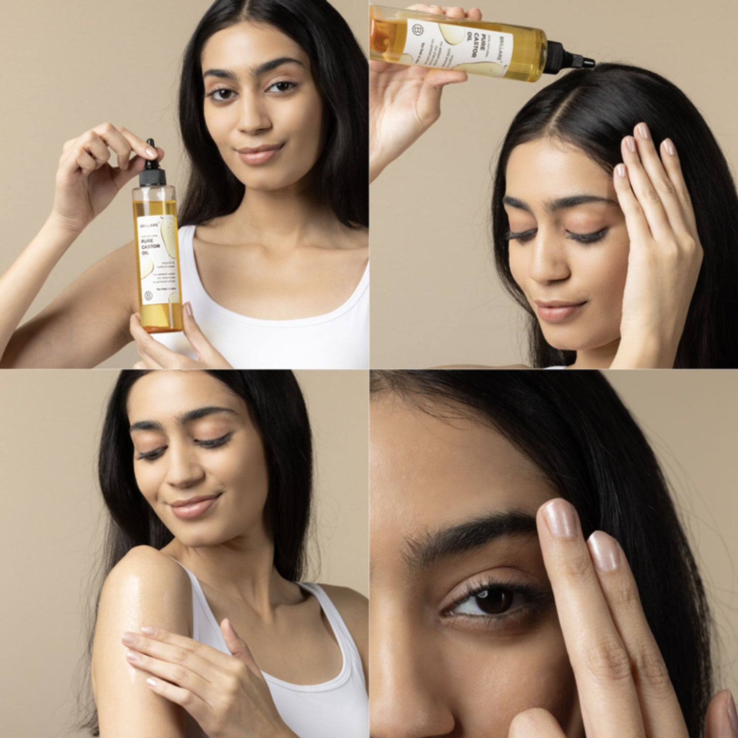 Brillare 100% Pure Cold-Pressed Castor Oil for Hair & Skin Strengthens Hair Roots Moisturizes Skin
