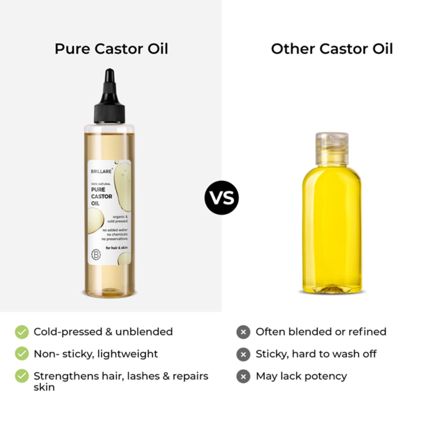 Brillare 100% Pure Cold-Pressed Castor Oil for Hair & Skin Strengthens Hair Roots Moisturizes Skin