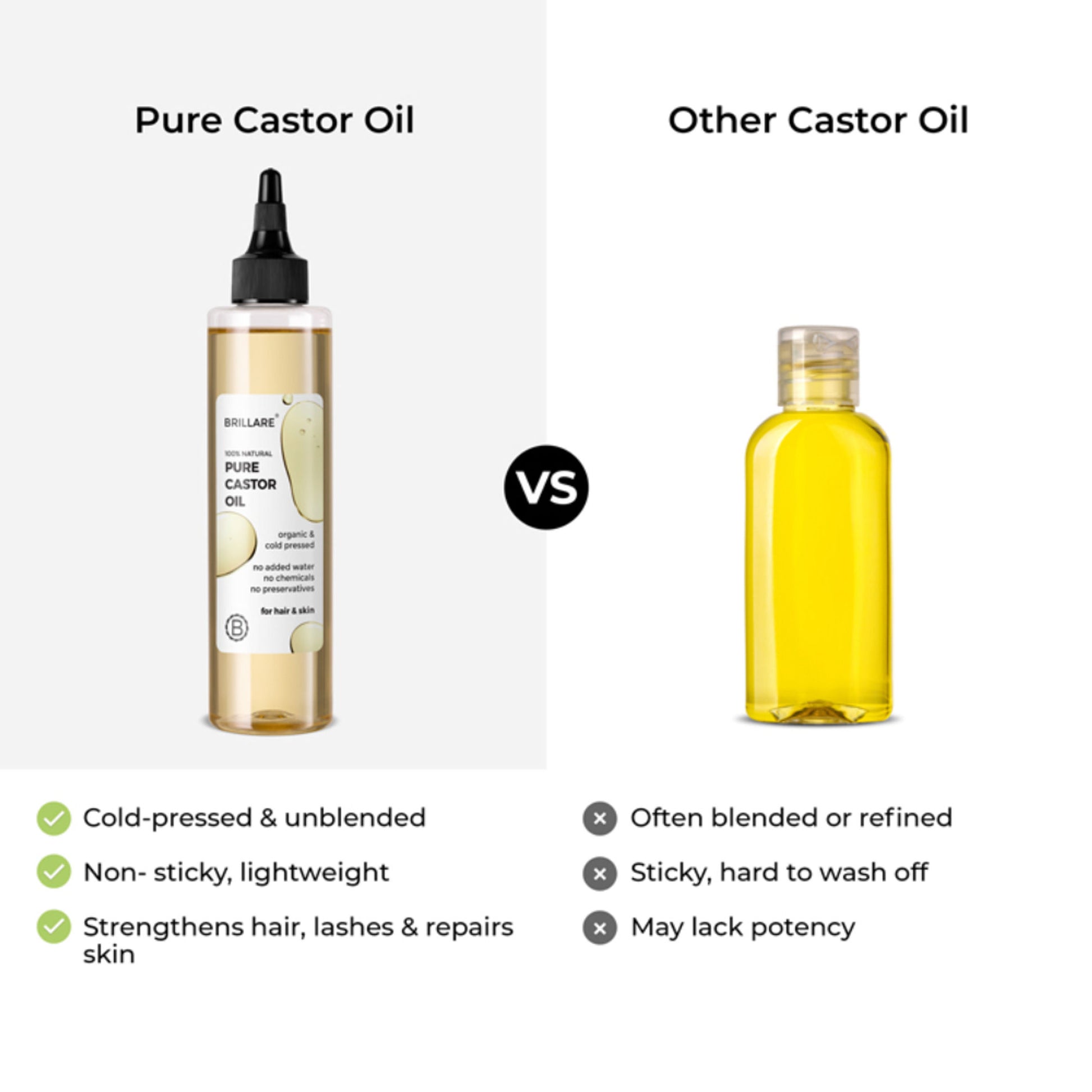 Brillare 100% Pure Cold-Pressed Castor Oil for Hair & Skin Strengthens Hair Roots Moisturizes Skin