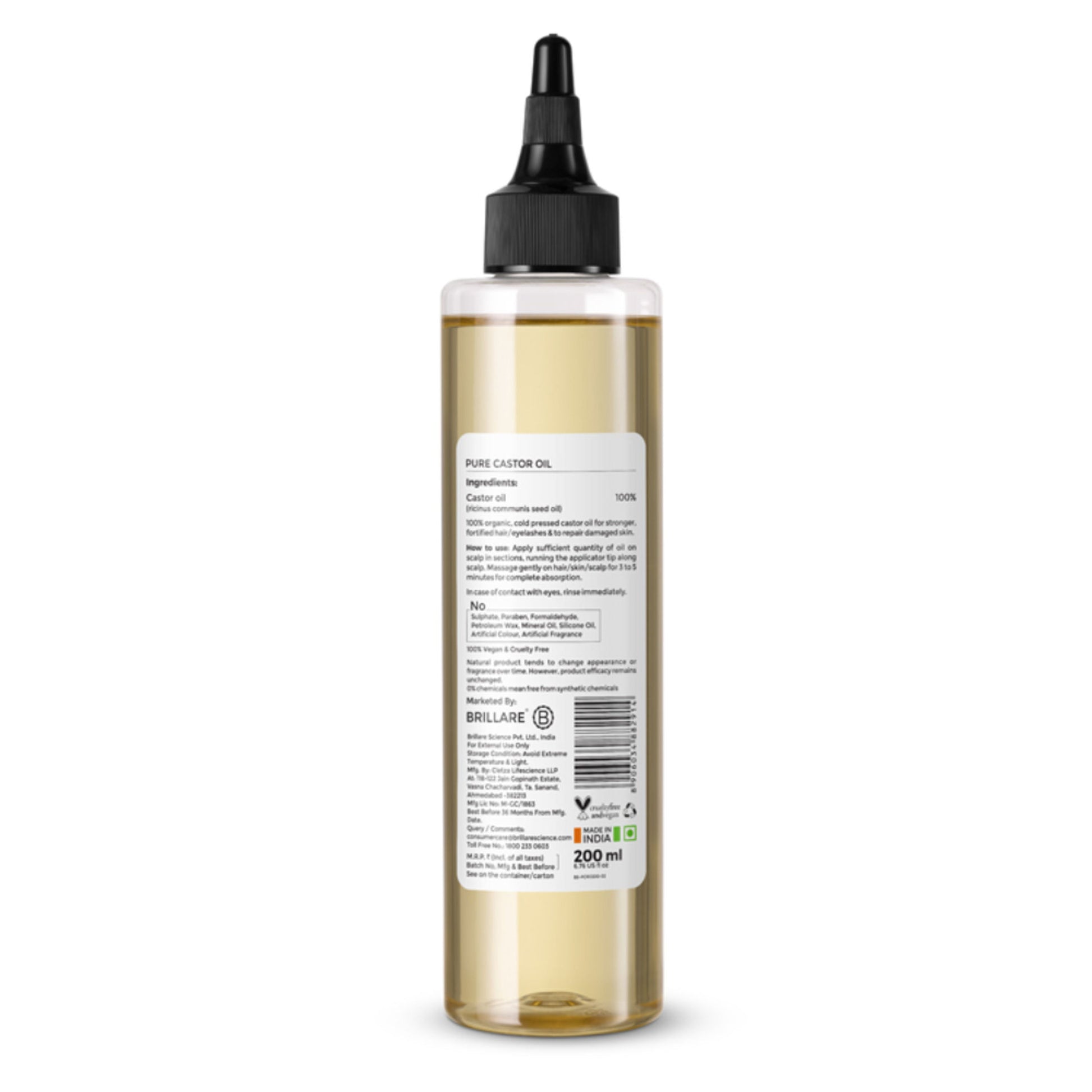 Brillare 100% Pure Cold-Pressed Castor Oil for Hair & Skin Strengthens Hair Roots Moisturizes Skin