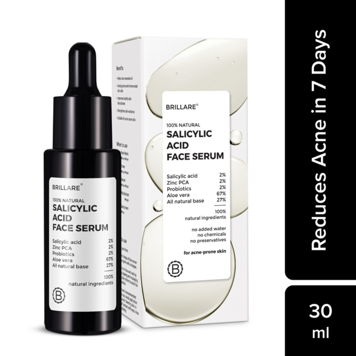Brillare 2% Salicylic Acid Face Serum for Acne & Dark Spots Visible Acne Reduction in 7 Days