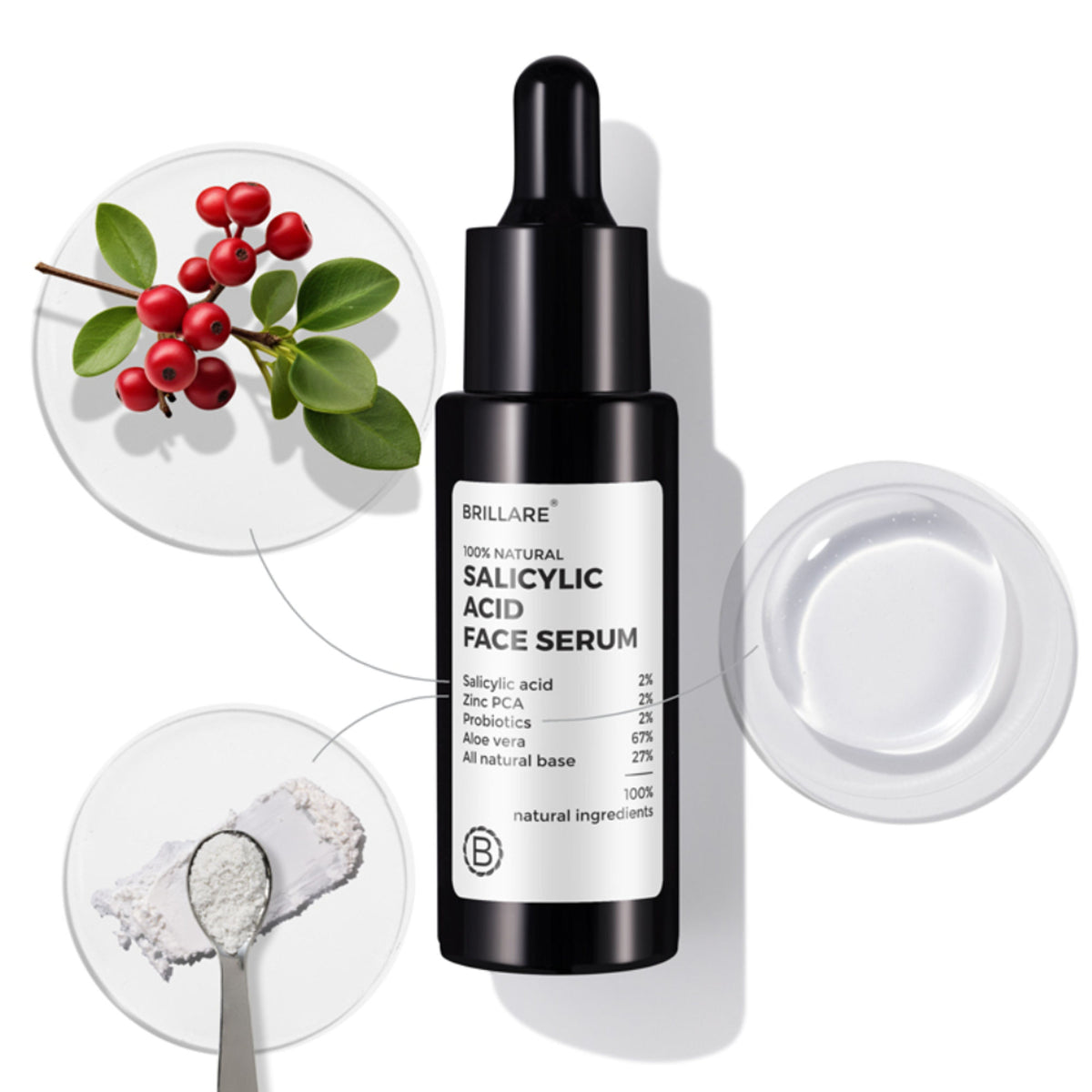 Brillare 2% Salicylic Acid Face Serum for Acne & Dark Spots Visible Acne Reduction in 7 Days