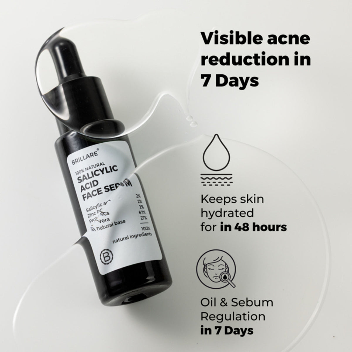 Brillare 2% Salicylic Acid Face Serum for Acne & Dark Spots Visible Acne Reduction in 7 Days
