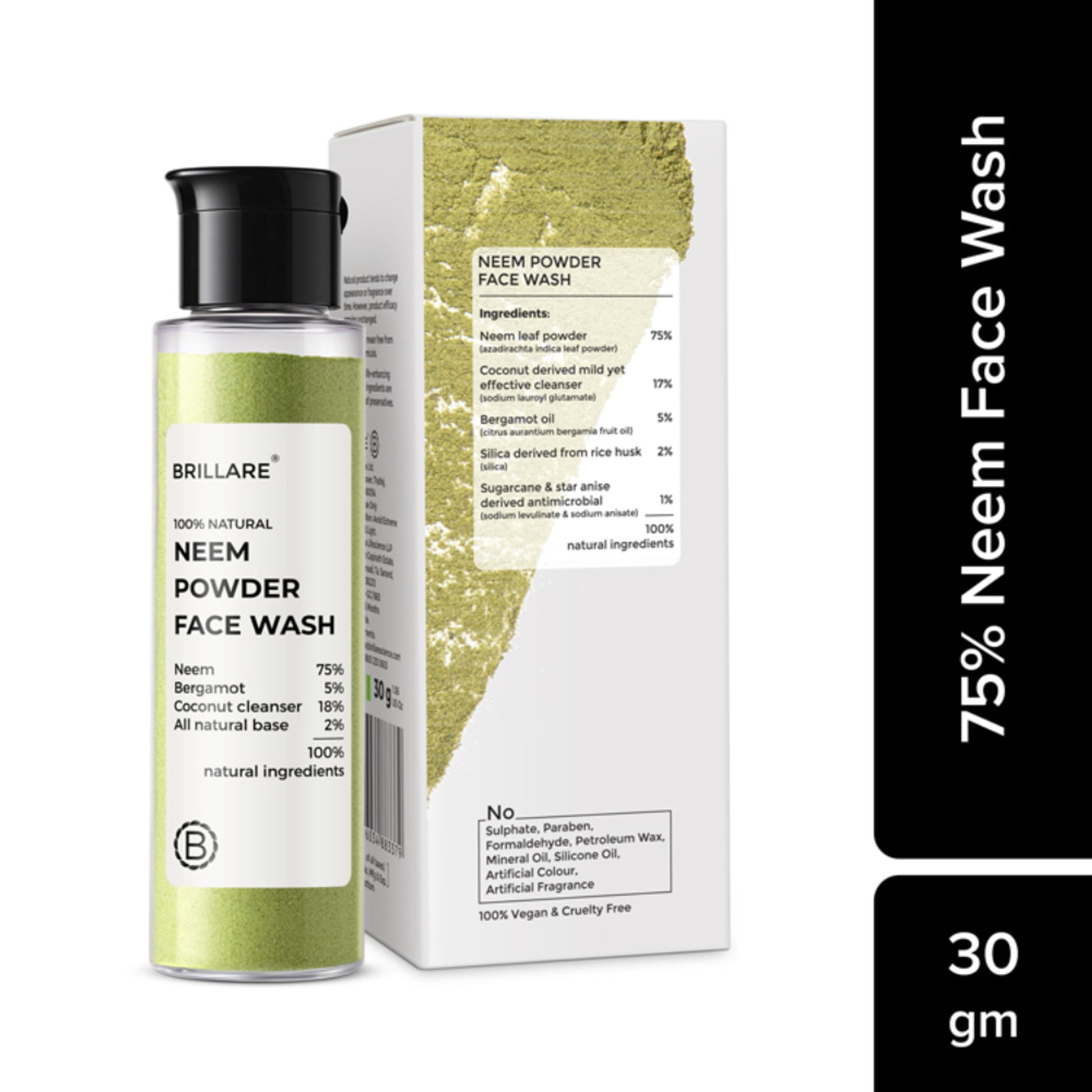 Brillare Neem Powder Face Wash Fights Acne, & Pimples 100% Natural Face Wash for men and women