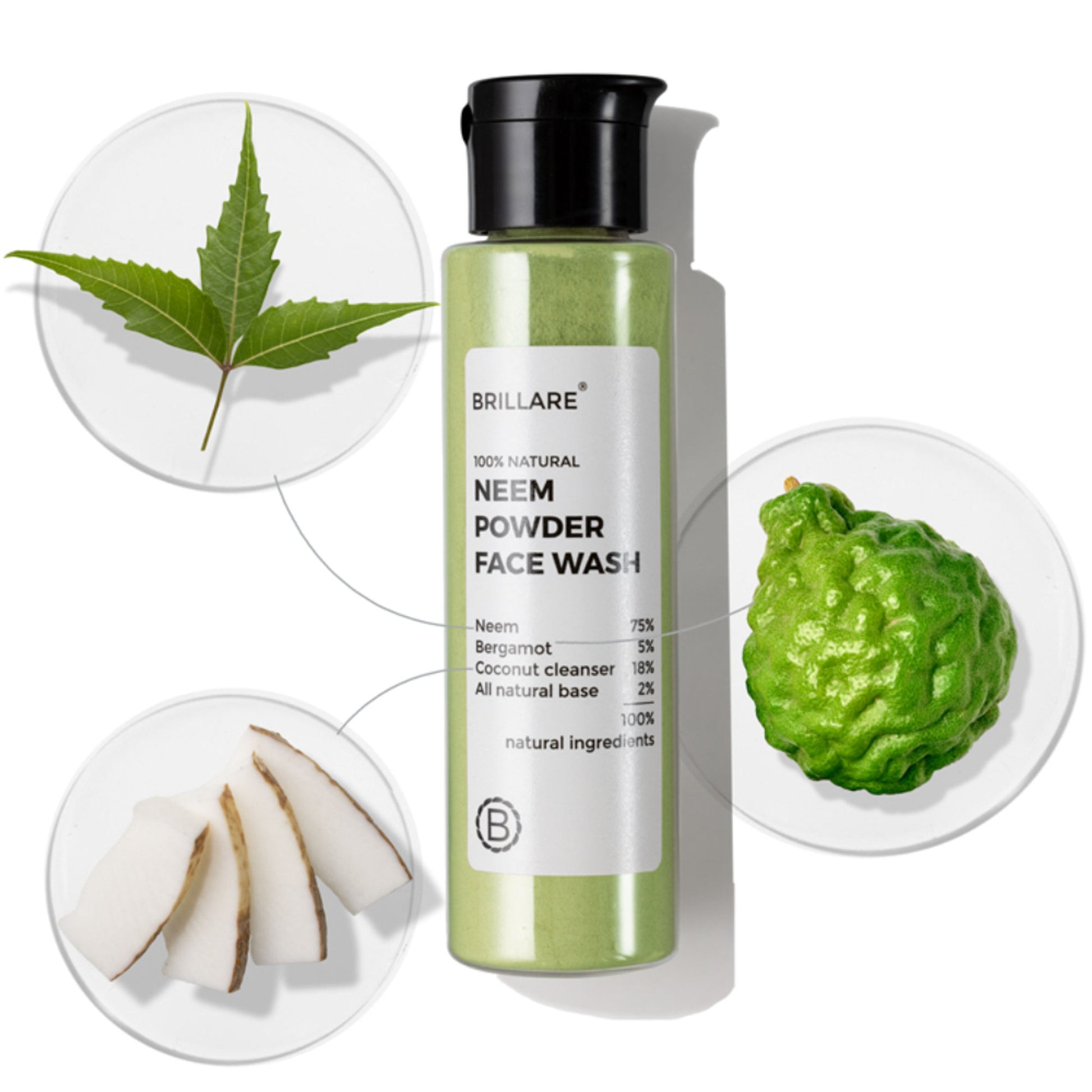 Brillare Neem Powder Face Wash Fights Acne, & Pimples 100% Natural Face Wash for men and women