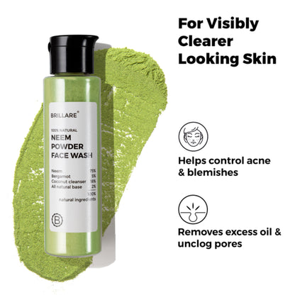 Brillare Neem Powder Face Wash Fights Acne, & Pimples 100% Natural Face Wash for men and women