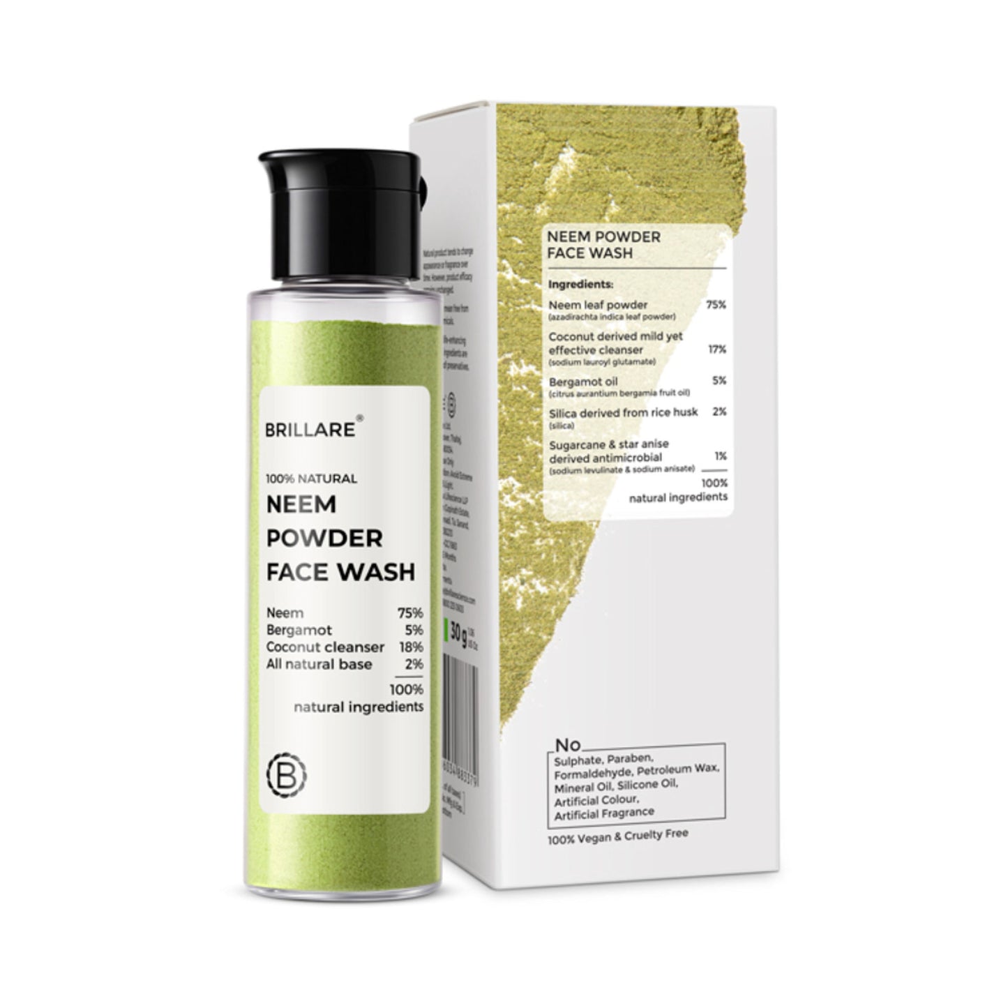 Brillare Neem Powder Face Wash Fights Acne, & Pimples 100% Natural Face Wash for men and women