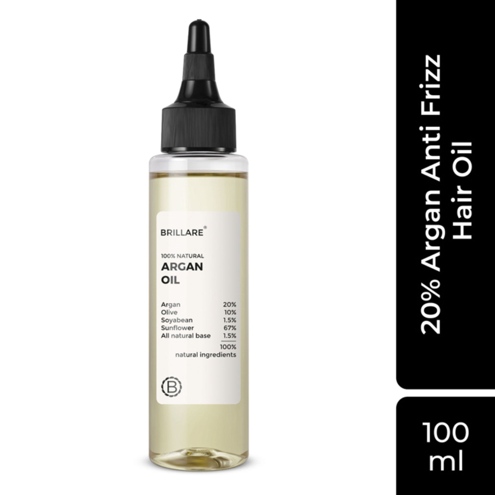 Brillare 20% Argan Oil for Dry, Frizzy Hair with 10% Olive Oil for Frizz Control & Manageable Hair