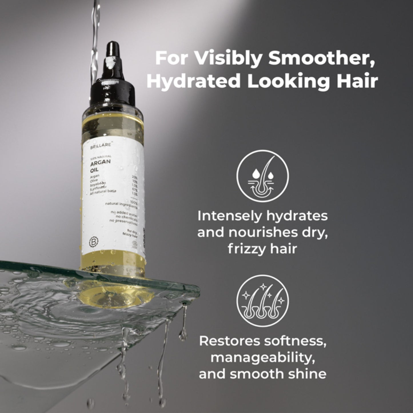 Brillare 20% Argan Oil for Dry, Frizzy Hair with 10% Olive Oil for Frizz Control & Manageable Hair