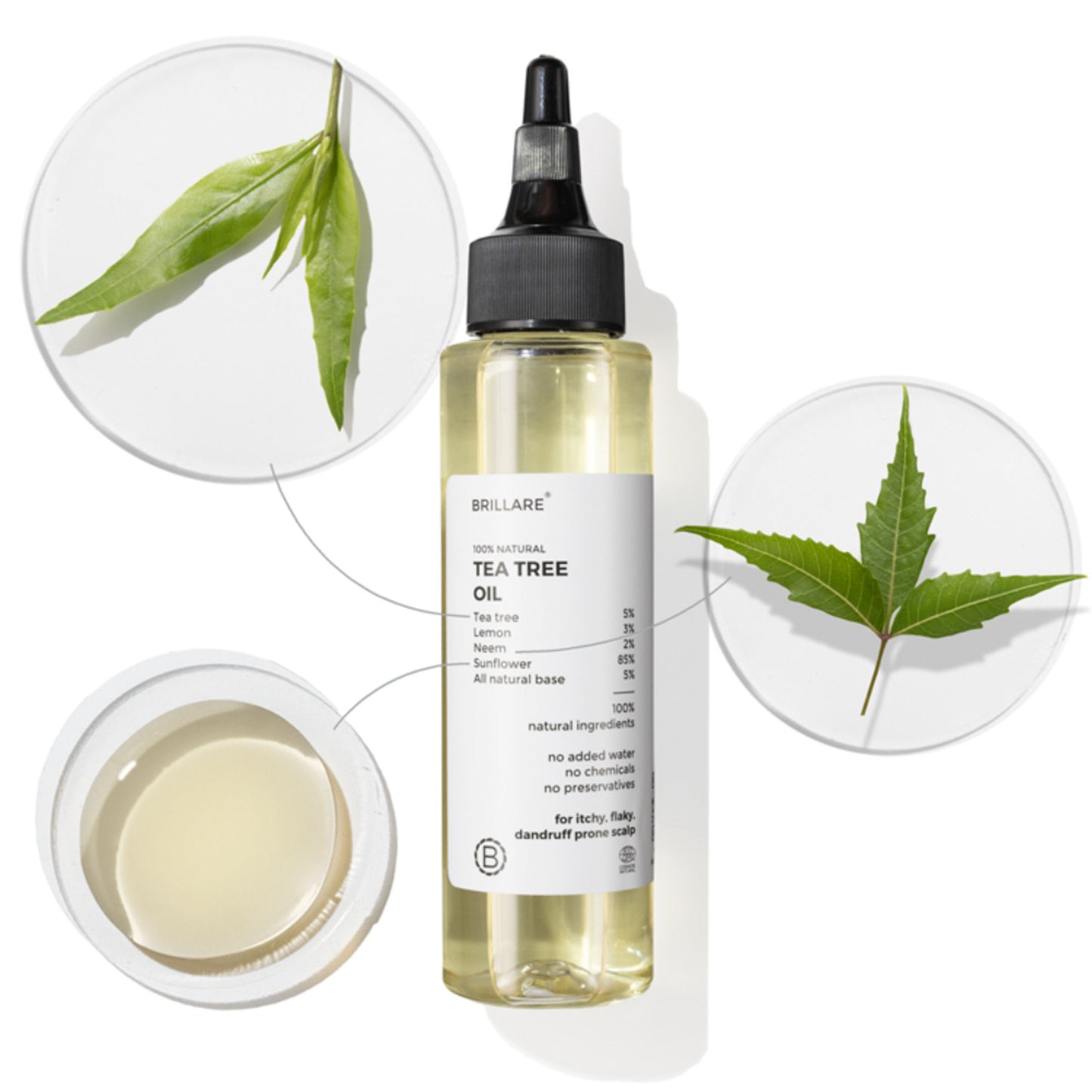 Brillare 5% Tea Tree Oil for Dandruff & Itchy Scalp Removes Dandruff From Roots