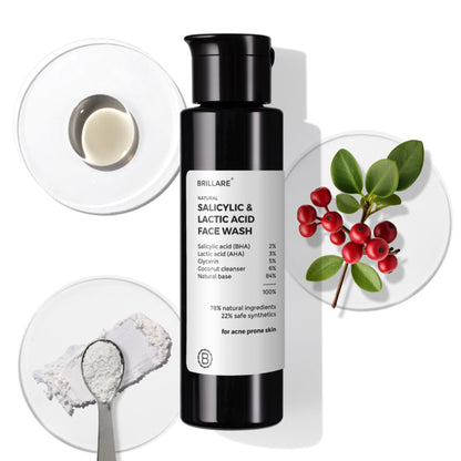Brillare 2% Salicylic Acid Face Wash for Oily Skin Deep Cleansing, Oil Control & Acne Care