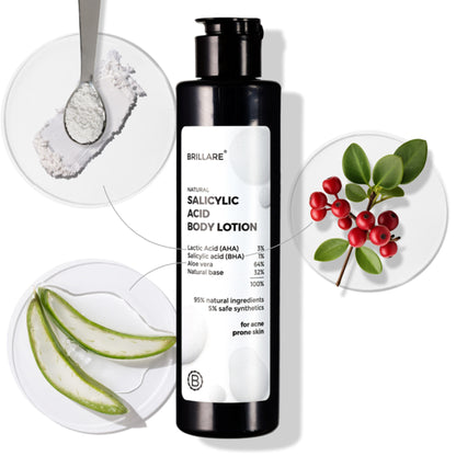Brillare Salicylic Acid Body Lotion for Clear & Purified Skin AHA BHA Lotion for Acne Prone Skin