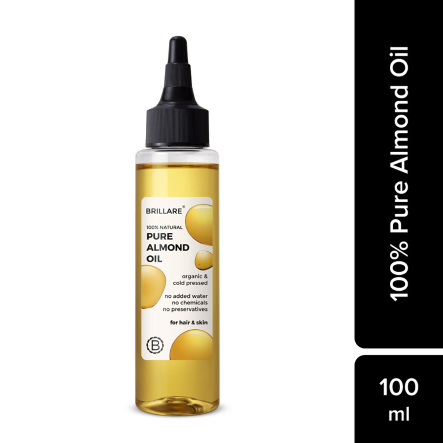 Brillare 100% Pure Cold Pressed Almond Oil Organic Almond Oil for Hair Growth & Glowing Skin