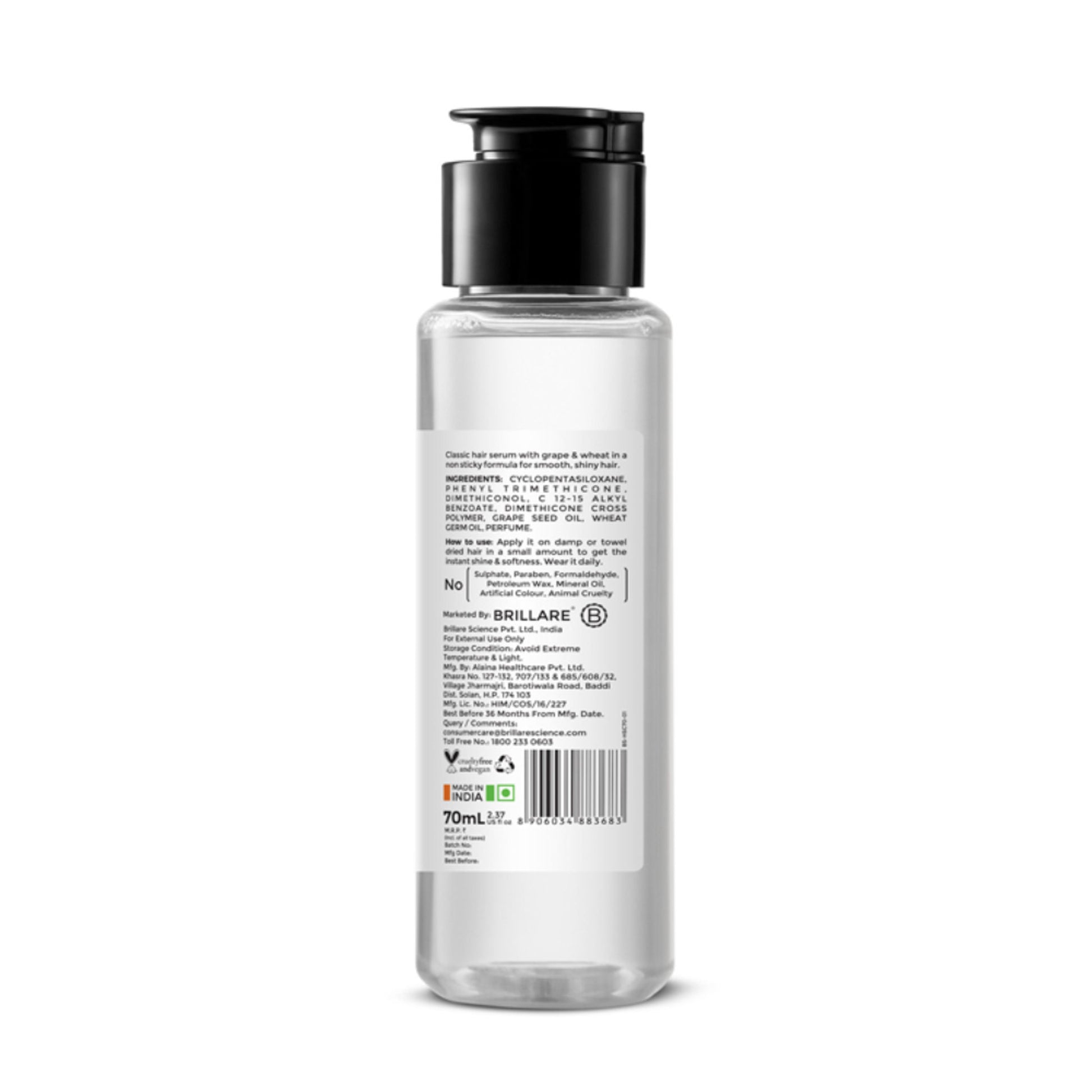 Brillare Classic Hair Serum with Grape Seed & Wheat Germ Oil for Smooth, Shiny Hair