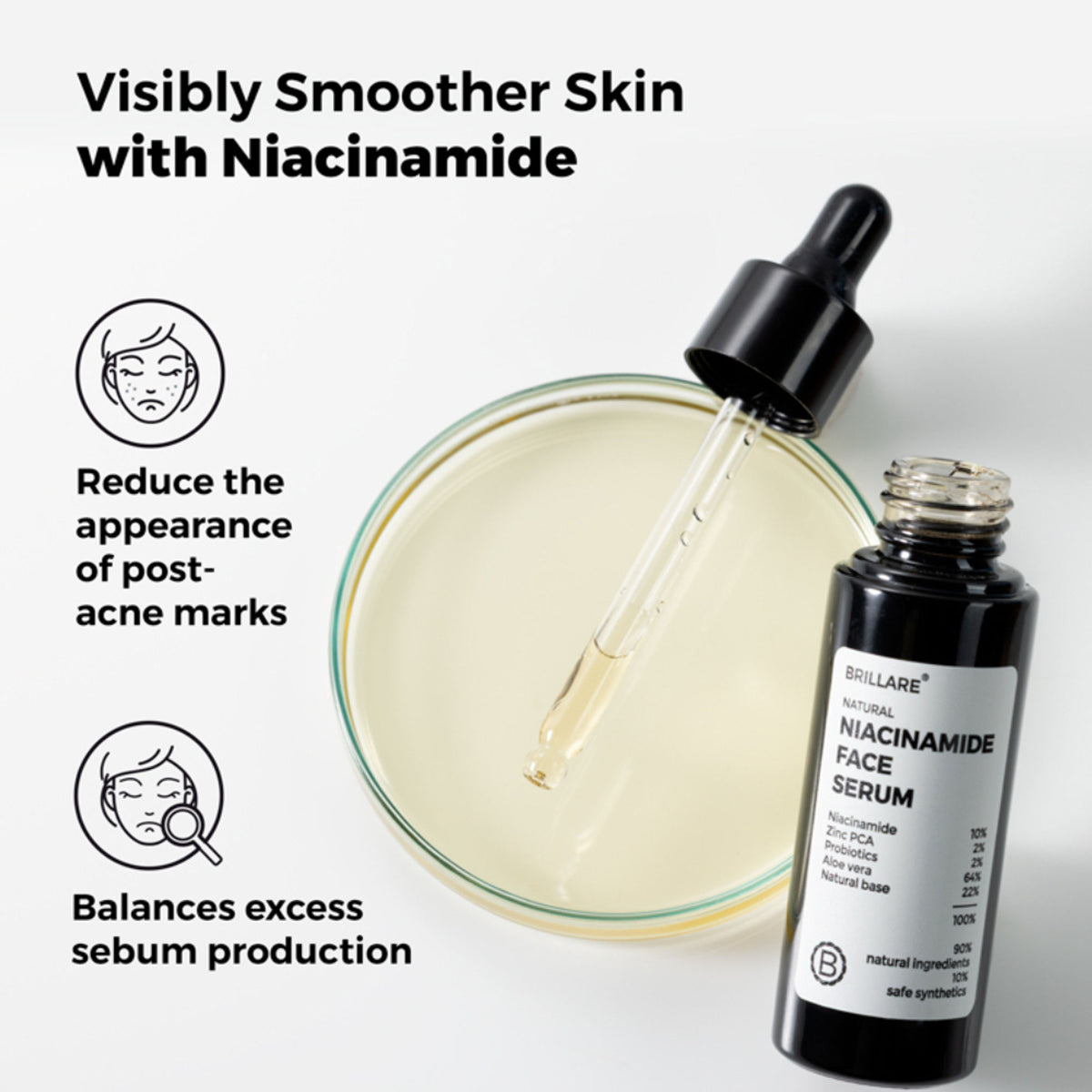 Brillare 10% Niacinamide Face Serum for Oily & Acne Prone Skin Reduces Dark Spots & Open Pores