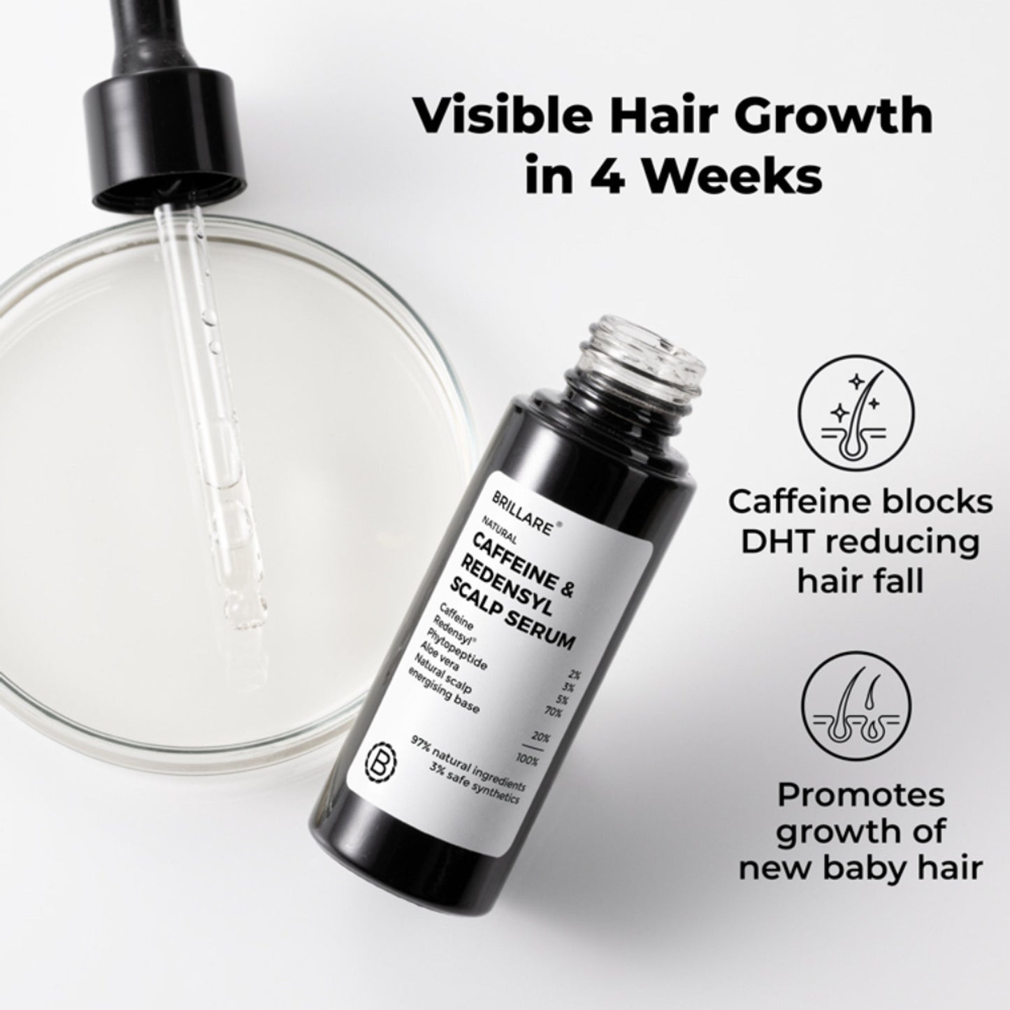 Brillare 2% Caffeine & 3% Redensyl Hair Growth Serum for Scalp | Visible Growth in 4 Weeks