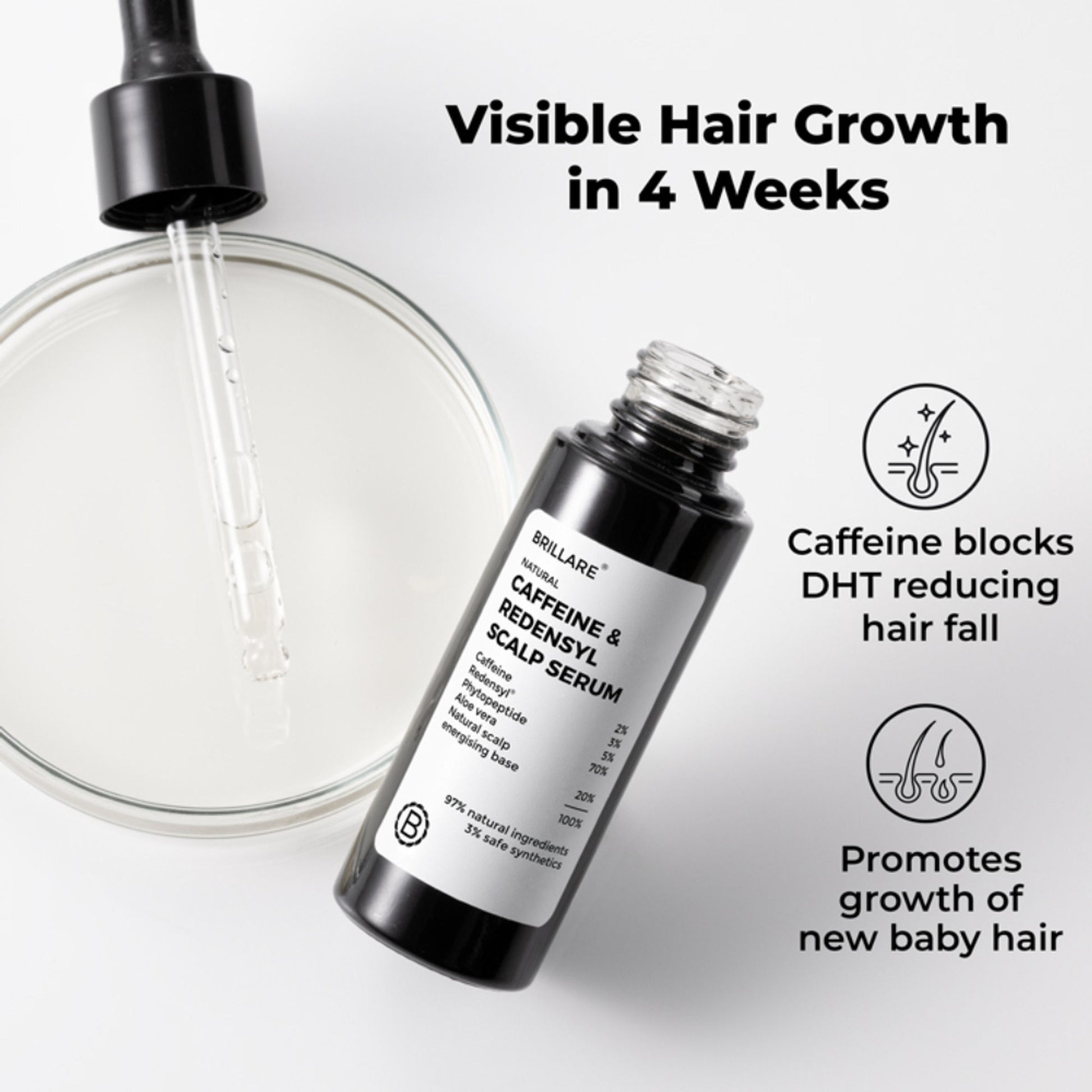 Brillare 2% Caffeine & 3% Redensyl Hair Growth Serum for Scalp | Visible Growth in 4 Weeks