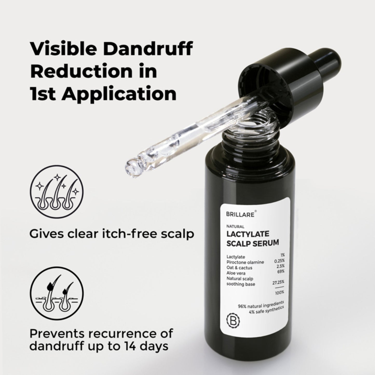 Brillare Lactylate Anti-Dandruff Serum for Hair & Scalp | Clears Dandruff, Itch & Flakes