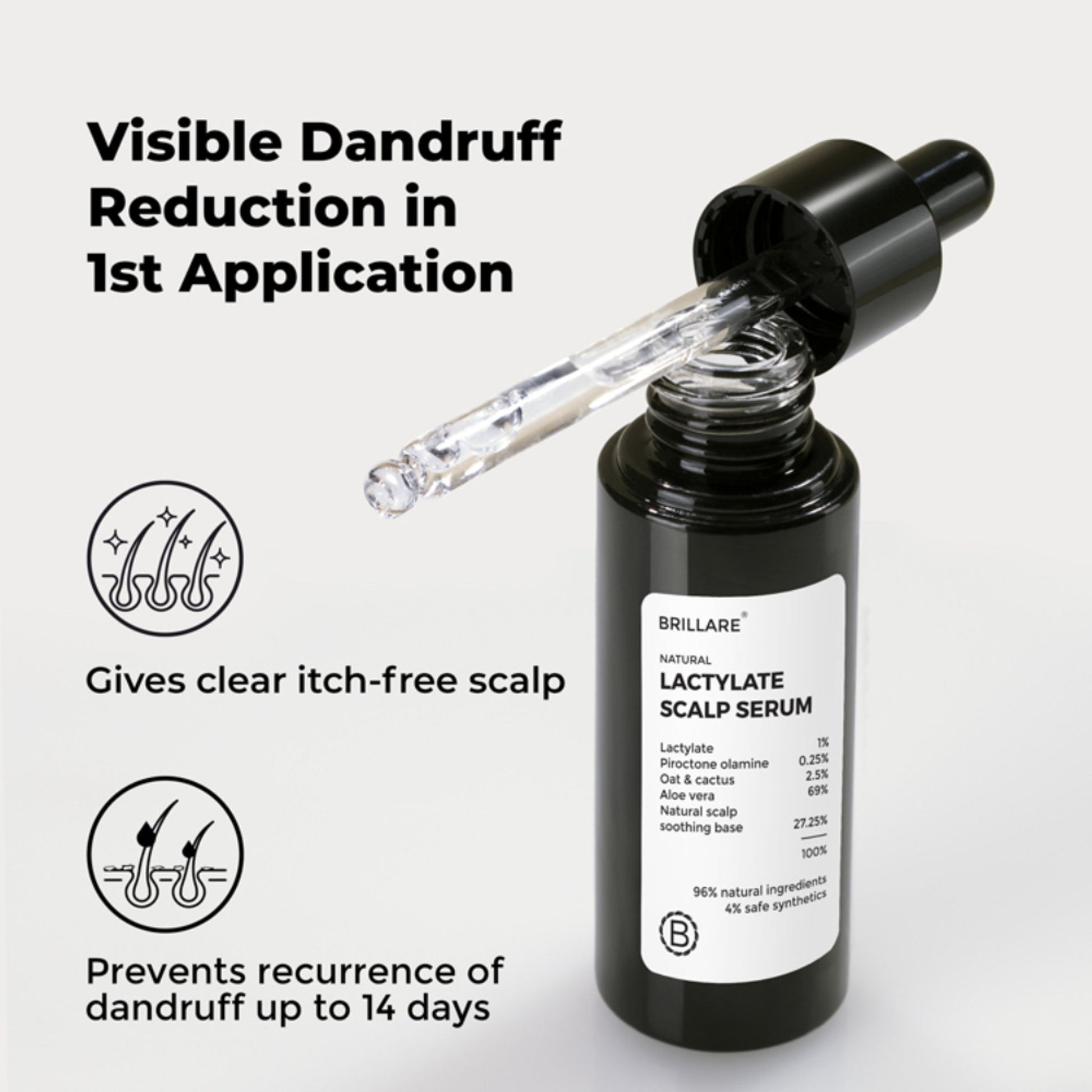Brillare Lactylate Anti-Dandruff Serum for Hair & Scalp | Clears Dandruff, Itch & Flakes