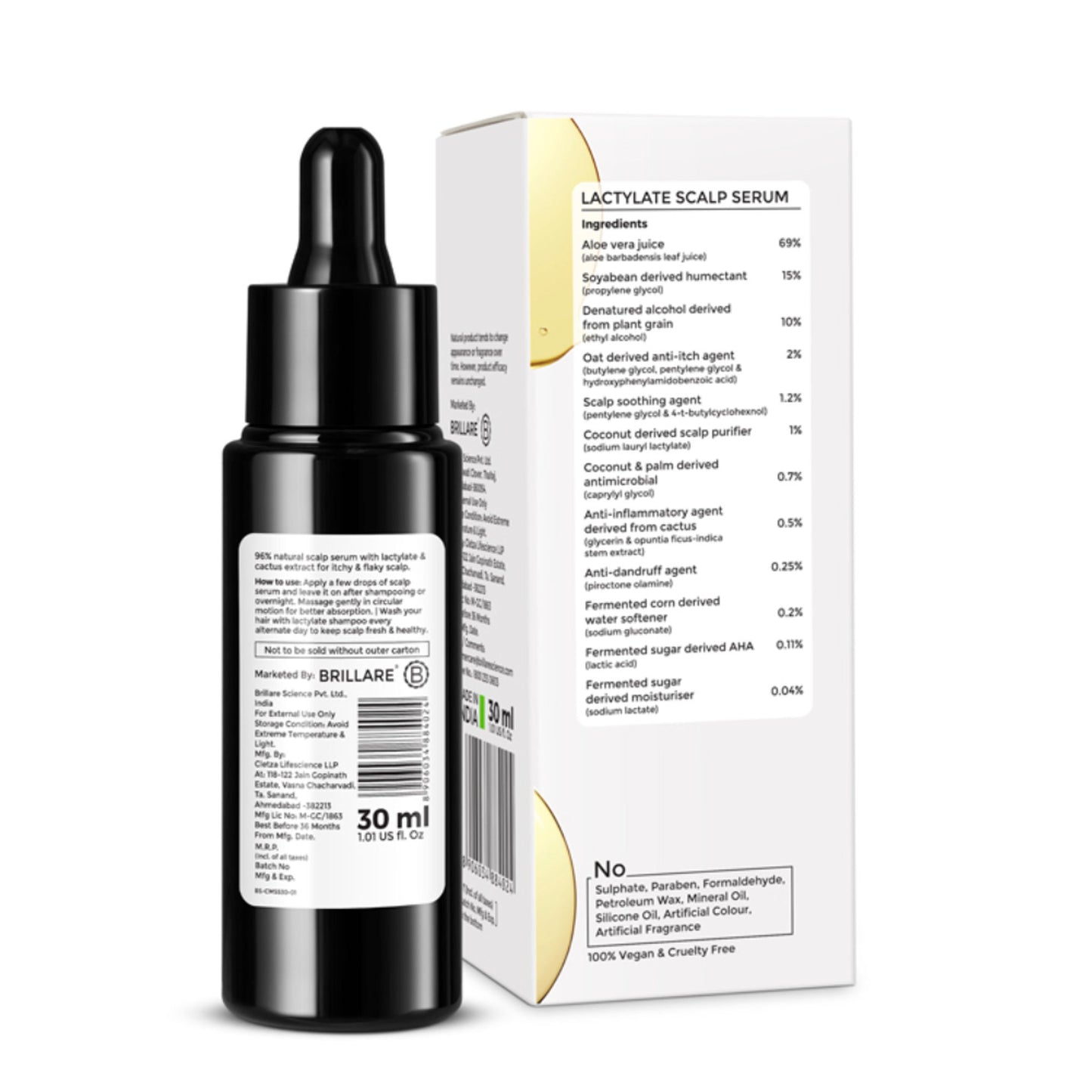 Brillare Lactylate Anti-Dandruff Serum for Hair & Scalp | Clears Dandruff, Itch & Flakes