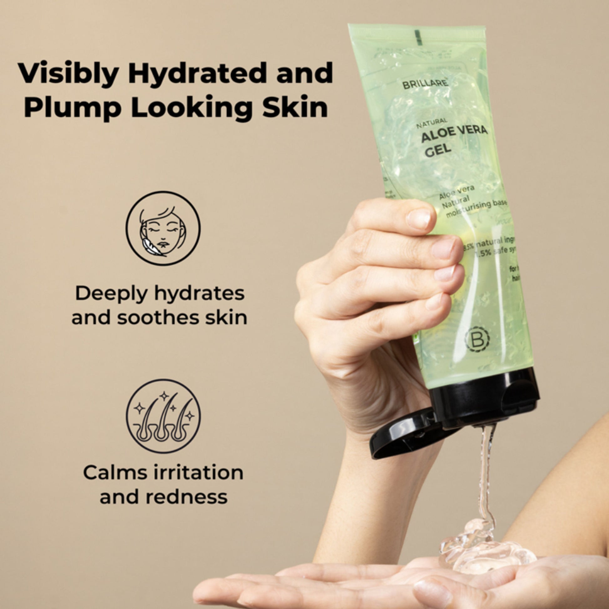 Brillare Natural Aloe Vera Gel for Skin & Hair Hydrates & Smoothens Pure Aloe Vera Gel