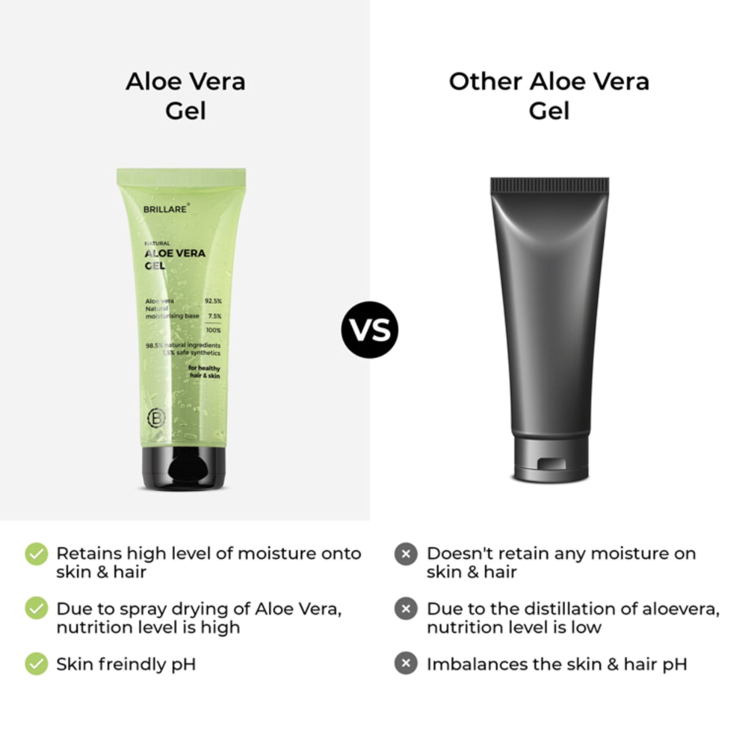 Brillare Natural Aloe Vera Gel for Skin & Hair Hydrates & Smoothens Pure Aloe Vera Gel