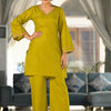 Dhiyona VA Women'sGreen Embroidered V-Neck Flared Sleeves Straight Kurta With Trousers
