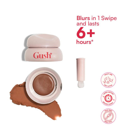 Gush Beauty Lip and Cheek Blur Play Pots in Sticky Toffee, featuring a creamy blush and lip tint in a compact jar.