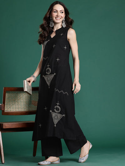 Dhiyona IE Ethnic Motifs Embroidered Pure Cotton Kurta with Palazzos