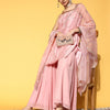 Indyancart VA Women's Peach-Coloured Striped Kurta with Sharara & Dupatta