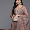 Indyancart VA Women'sEmbroidered Pleated Anarkali Zari Kurta with Trousers & Dupatta
