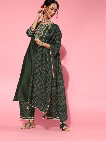 Dhiyona IE Green Liva Calf Length Kurta Set