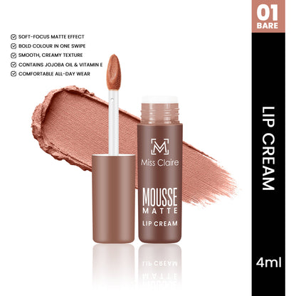 Miss Claire Mousse Matte Lip Cream - 01 Bare