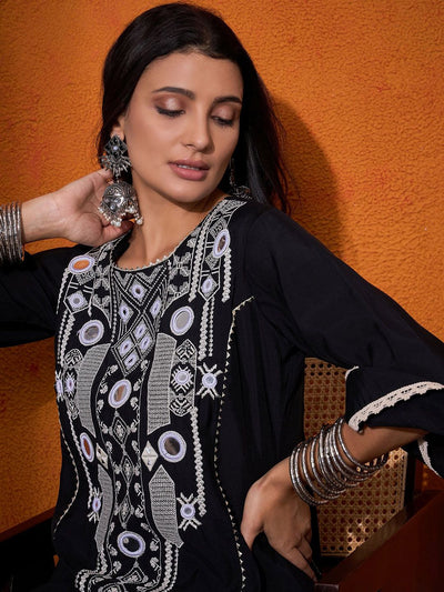 Indyancart SN Women's Floral Embroidered Regular A-Line Kurta with Palazzo