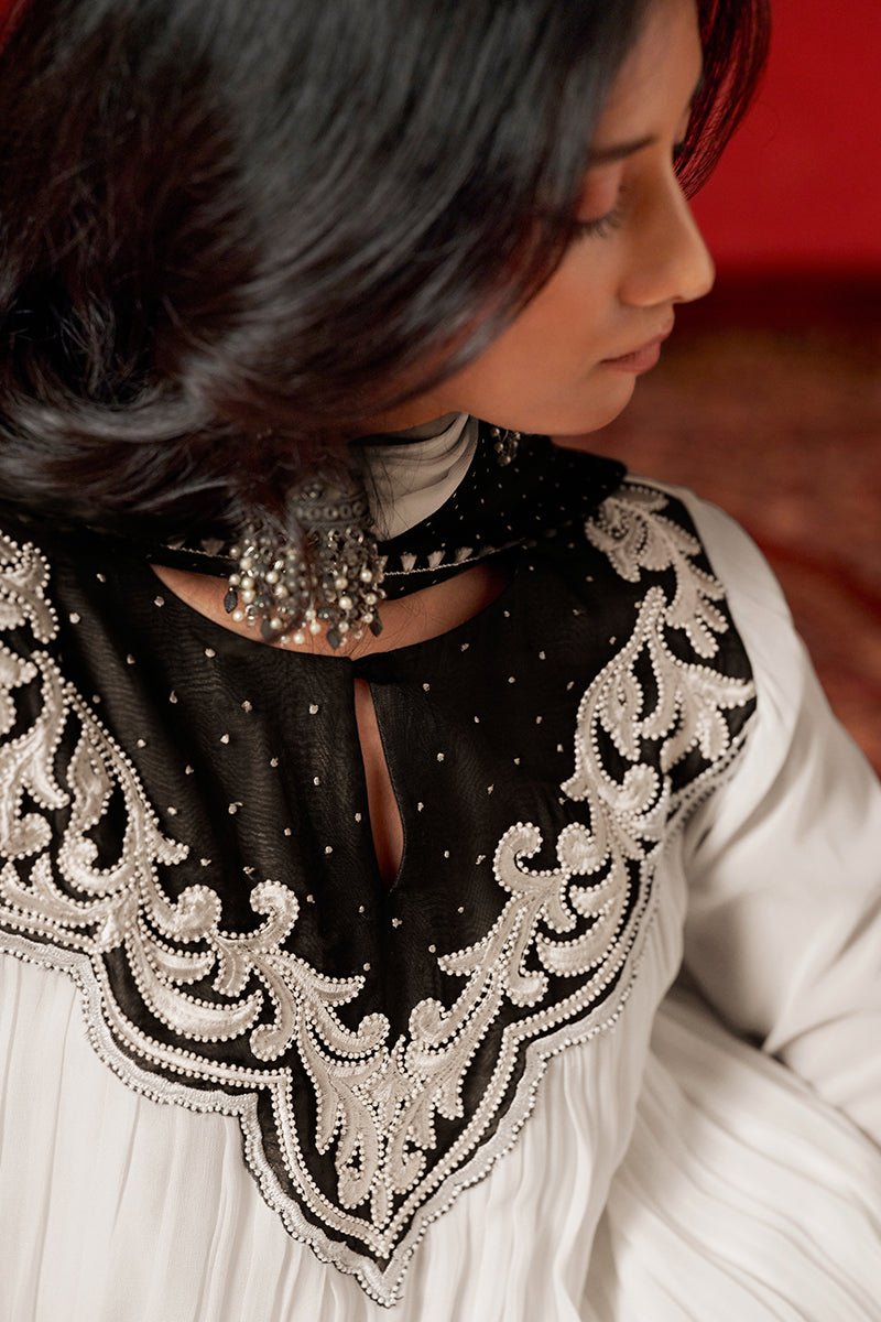 Women's Marshmallow and Black Georgette Kurta Set