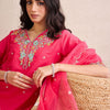 Indyancart IE Women Floral Embroidered Regular Thread Work Kurta with Trousers & With Dupatta