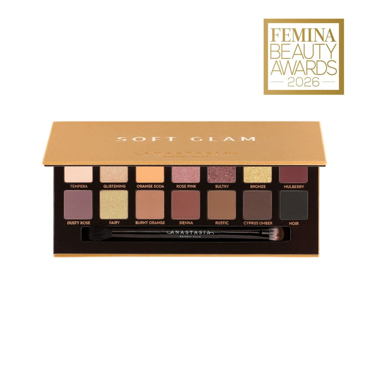 Anastasia Beverly Hills Soft Glam II Mini Eyeshadow Palette with neutral and warm-toned shades arranged in a compact case.